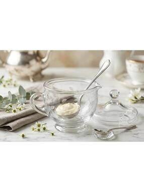 Vintage Anchor Hocking Etched Glass Lidded Creamer Floral Leaf Pattern w/ Spout